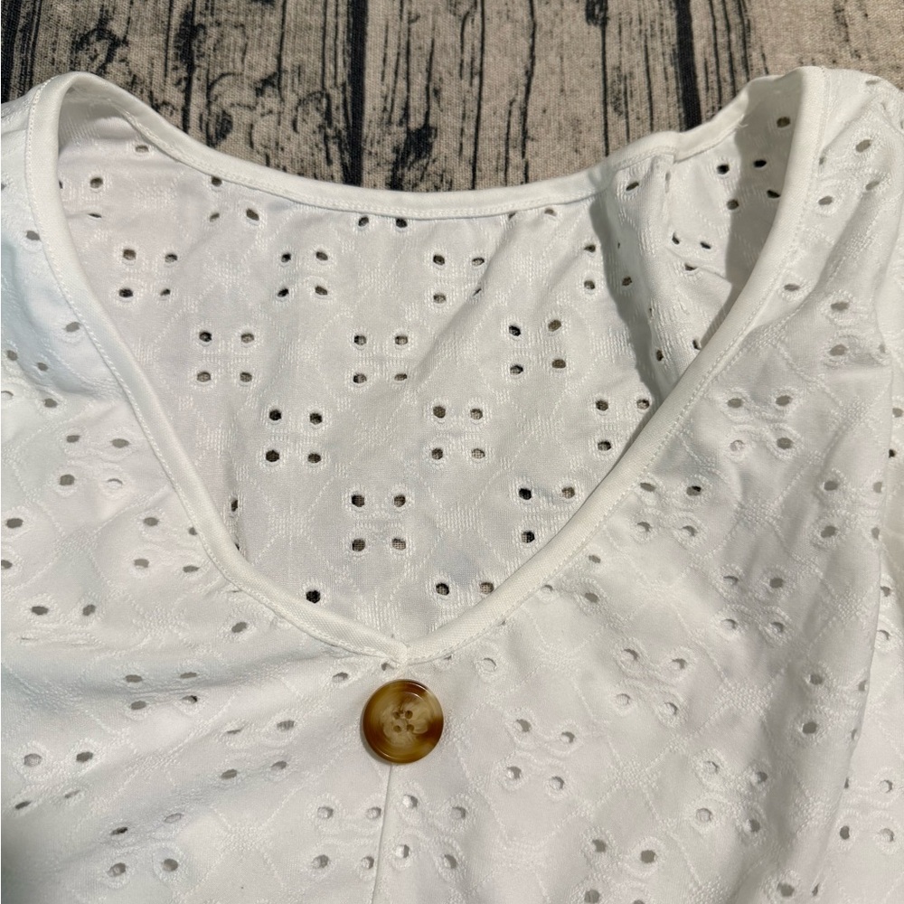 Tiered White Eyelet Button Down Dress Pockets Emery Rose 2XL Casual - Picture 7 of 14